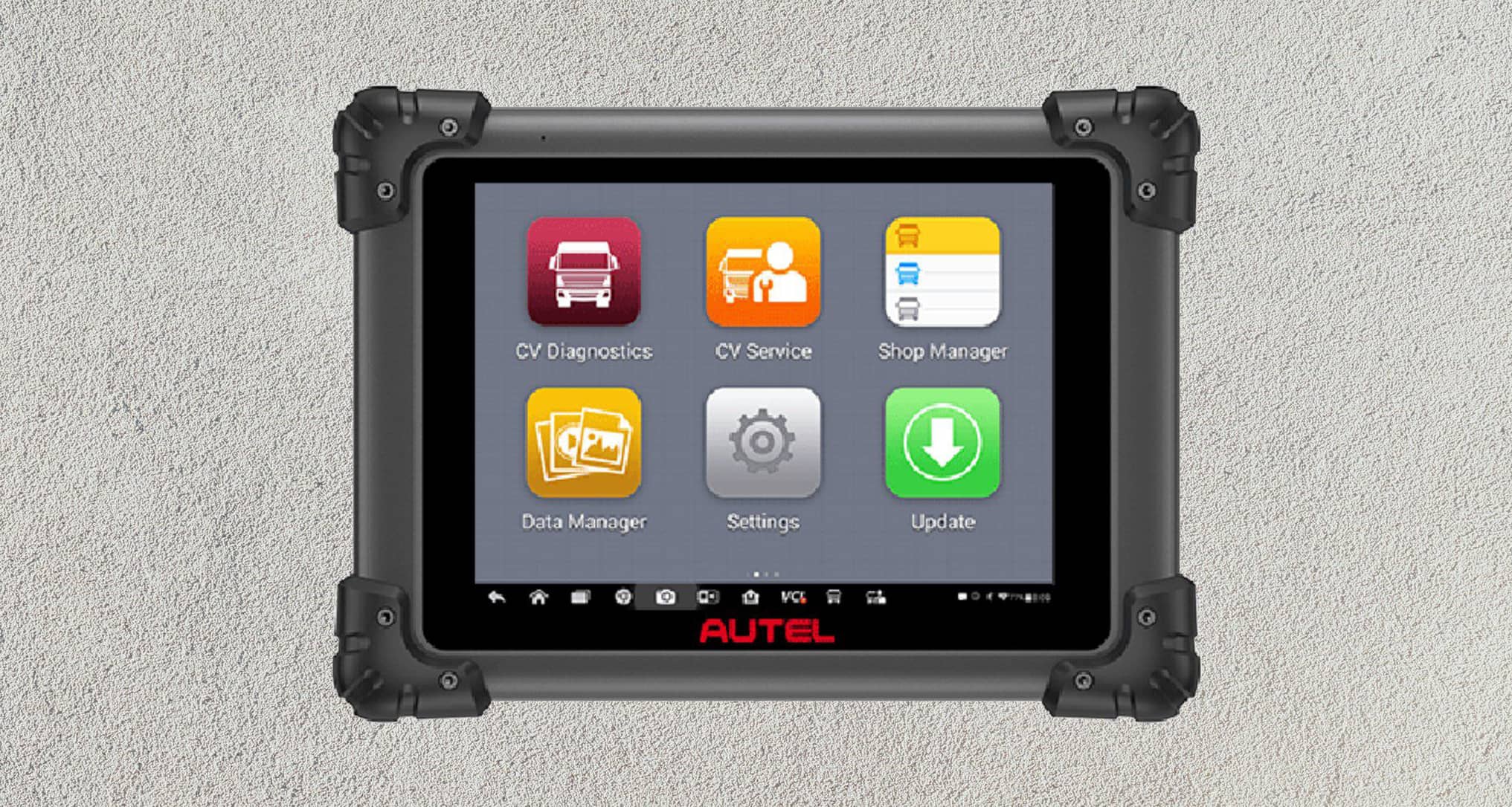 Autel MaxiSYS MS908CV on a tablet over a grey background
