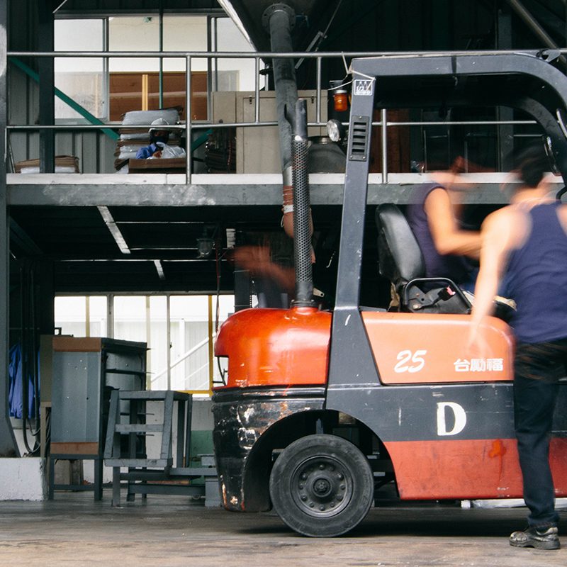 A forklift in a plastic factory